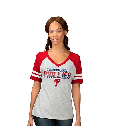 G-iii 4Her By Carl Banks Women's Heather Gray Philadelphia Phillies Goal Line Raglan V-Neck T-Shirt