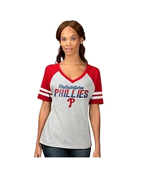 G-iii 4Her By Carl Banks Women's Heather Gray Philadelphia Phillies Goal Line Raglan V-Neck T-Shirt