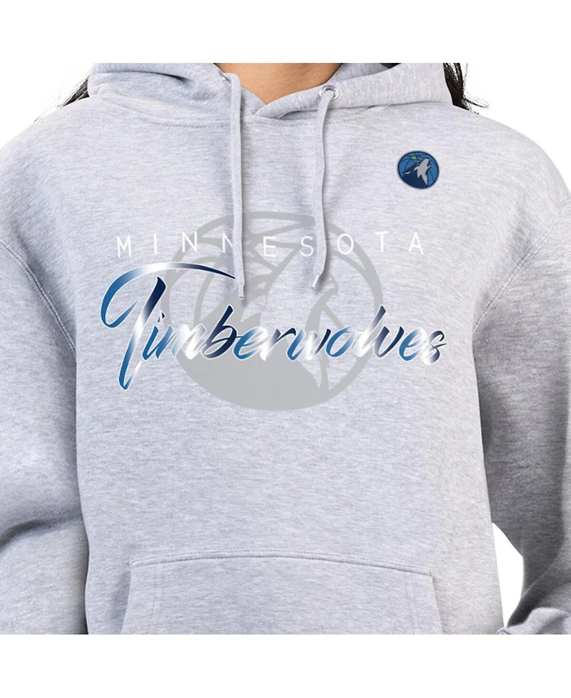 G-iii 4Her by Carl Banks Women's Gray Minnesota Timberwolves Shadow Logo Tri-Blend Fleece Hoodie