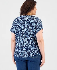 Style & Co Plus Drawstring-Side V-Neck T-Shirt, Macy's Exclusive