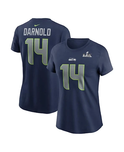 Nike Women's Sam Darnold College Navy Seattle Seahawks Super Bowl Lx Patch Name Number T-Shirt