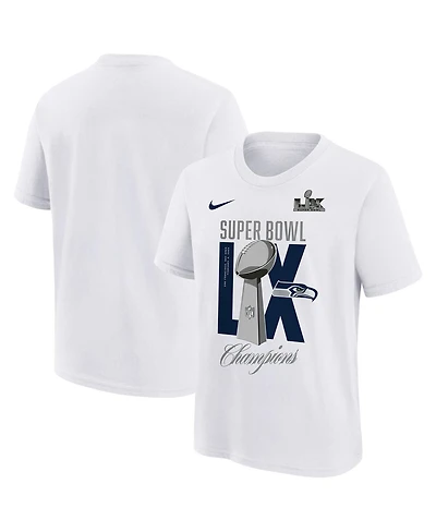 Nike Big Boys and Girls White Seattle Seahawks Super Bowl Lx Champions Lombardi Trophy T-Shirt