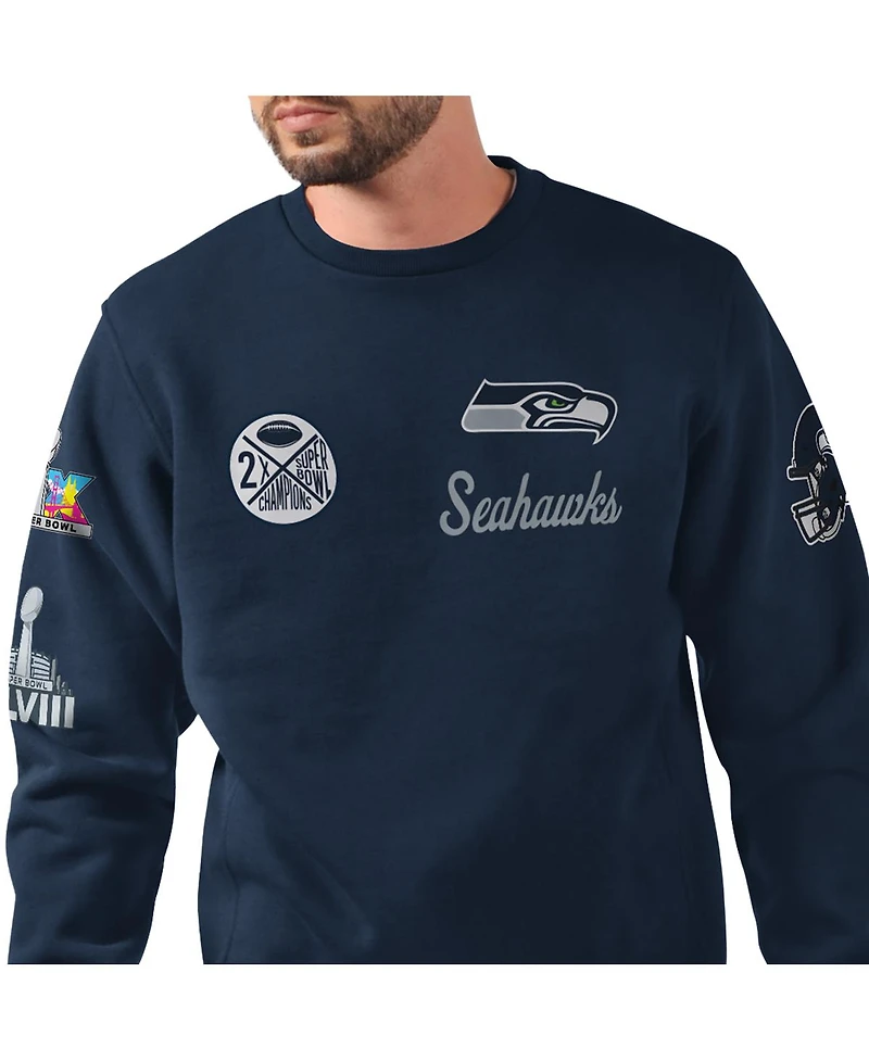 Starter Men's College Navy Seattle Seahawks Two-Time Super Bowl Champions Classic Fleece Sweatshirt