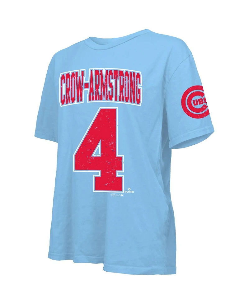 Majestic Threads Women's Pete Crow-Armstrong Light Blue Chicago Cubs Oversized Name Number T-Shirt
