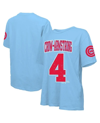 Majestic Threads Women's Pete Crow-Armstrong Light Blue Chicago Cubs Oversized Name Number T-Shirt
