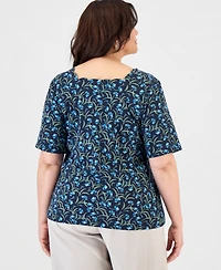Style & Co Plus Square-Neck Short-Sleeve Top, Macy's Exclusive
