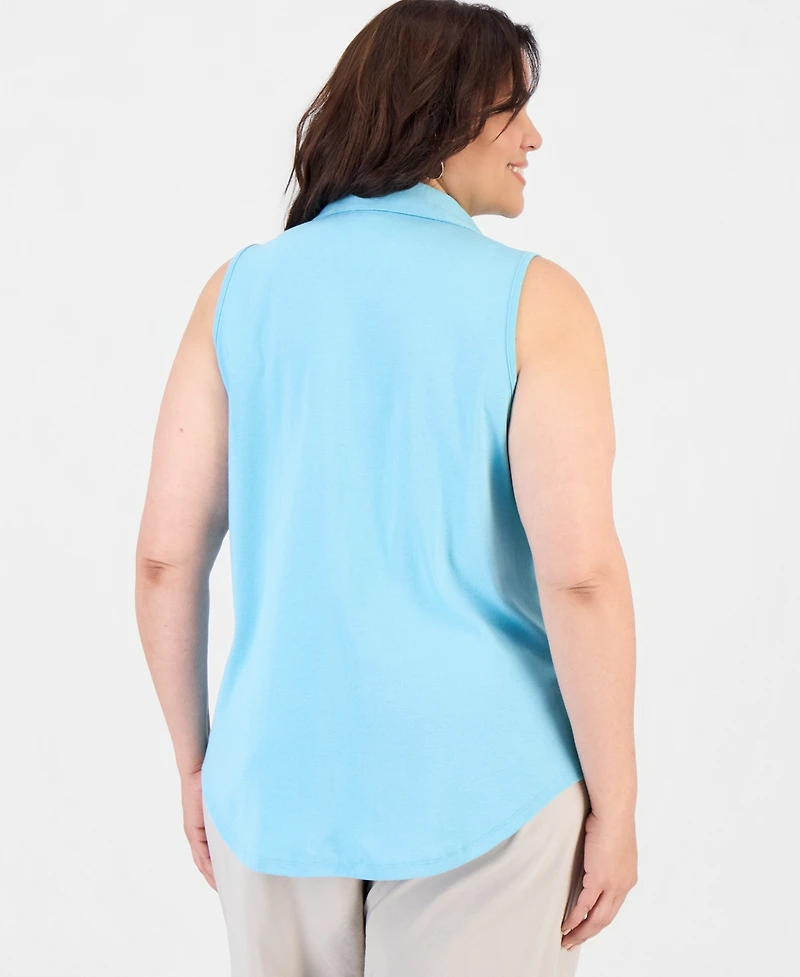 Style & Co Plus Cotton Johnny Collar Tank, Macy's Exclusive