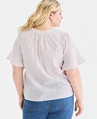 Style & Co Plus Flared-Cuff Split-Neck Top, Macy's Exclusive