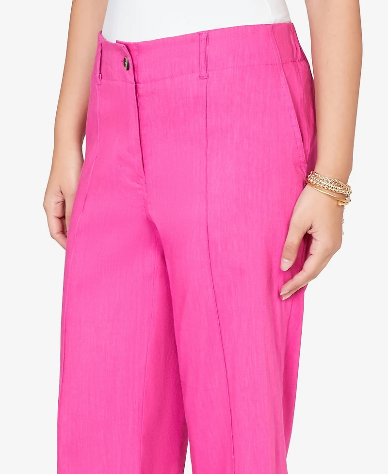 Ruby Rd. Petite Stretch Linen Wide-Leg Fly-Front Capri Pants
