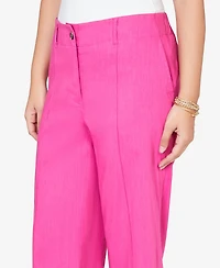 Ruby Rd. Petite Stretch Linen Wide-Leg Fly-Front Capri Pants