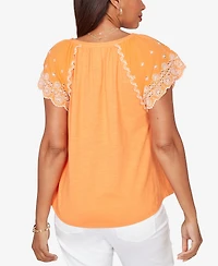 Ruby Rd. Petite Embroidered Sleeve Slub Knit T-shirt
