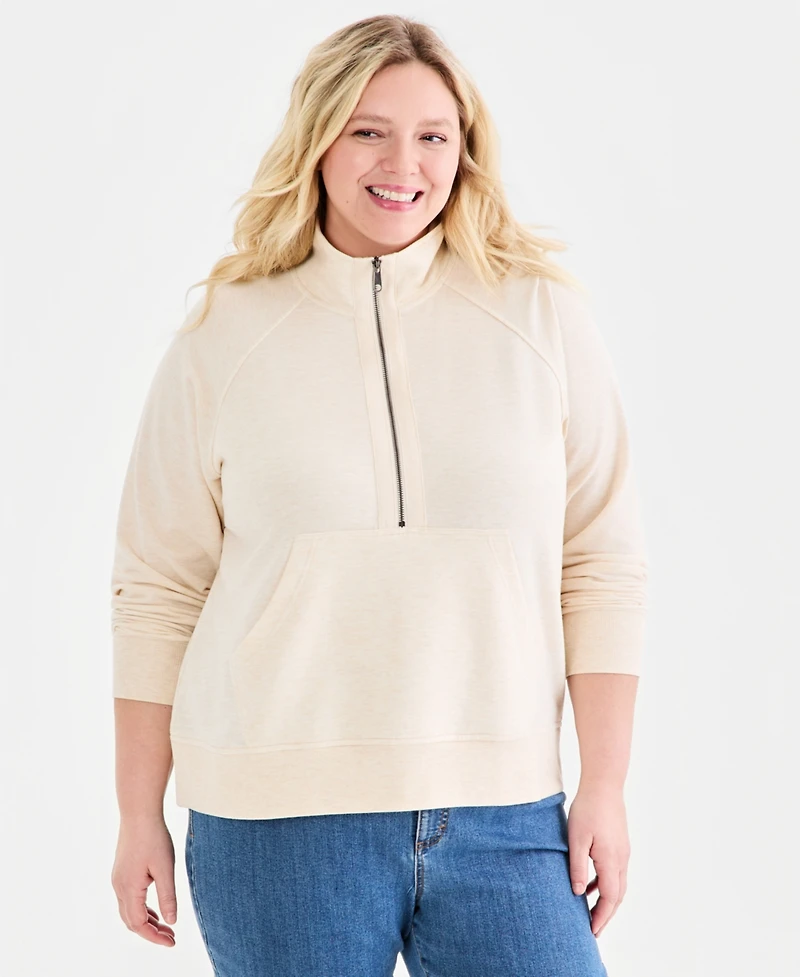 Style & Co Plus Luxsoft French Terry Half-Zip Sweatshirt, Macy's Exclusive