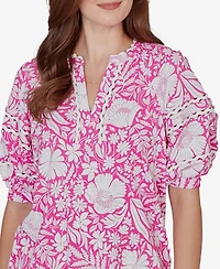 Ruby Rd. Petite Tropical Floral Trim Knit Top