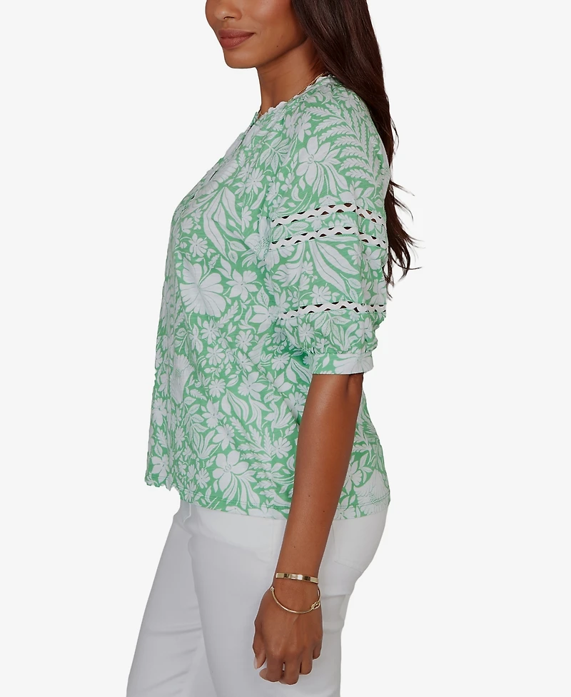 Ruby Rd. Petite Tropical Floral Trim Knit Top