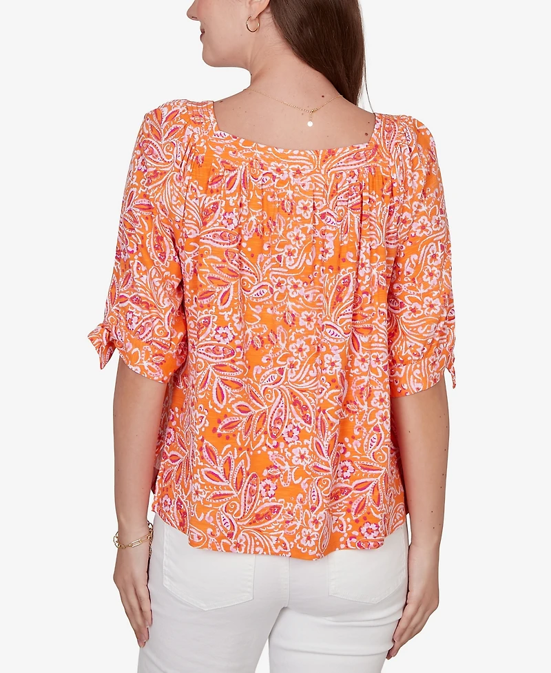 Ruby Rd. Petite Paisley Print Tie Sleeve Knit Top