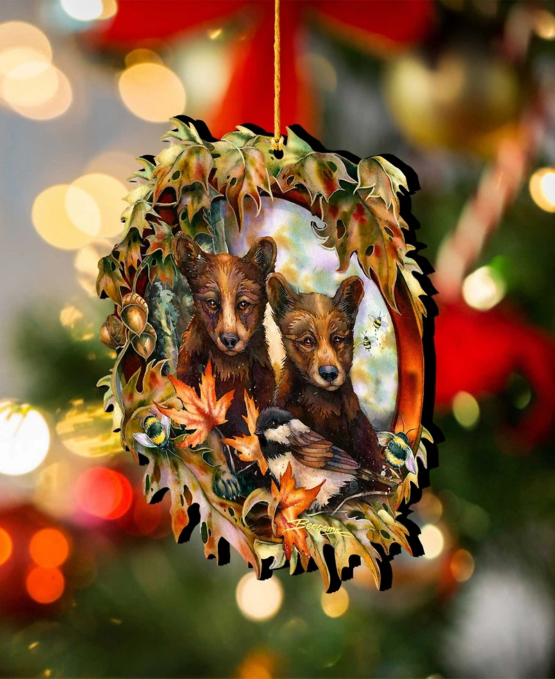 Designocracy Simple Joys Black Bear Cubs Bees Holiday Ornaments, Set of 2
