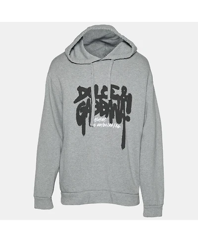 Pre-Owned Dolce & Gabbana Men's Pre-Owned Dolce and Gabbana Grey Graffiti Logo Print Jersey Hoodie