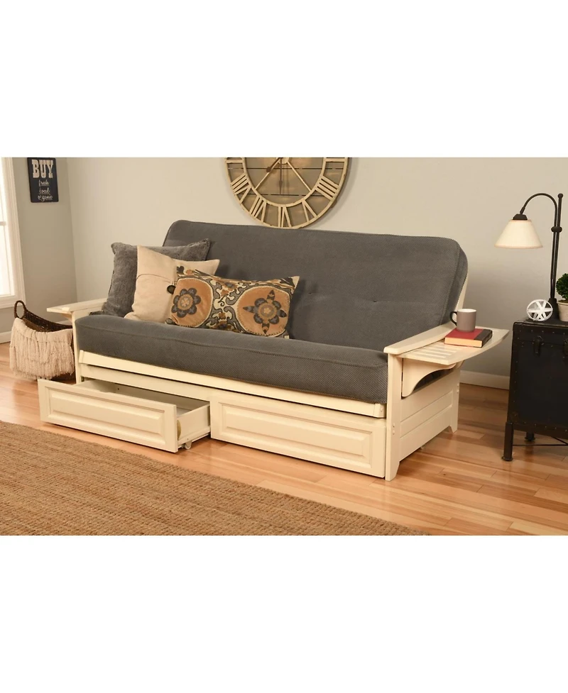 Kodiak Phoenix Frame/Antique White Finish/Marmont Thunder Mattress/Storage Drawers