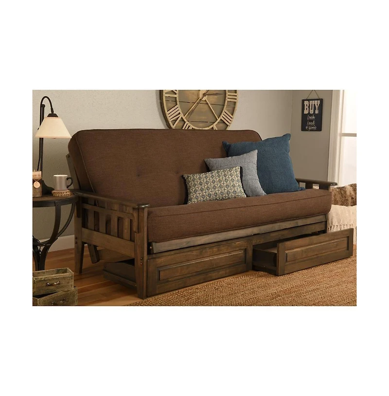 Kodiak Tucson Frame-Rustic Walnut Finish-Linen Cocoa Mattress-Storage Drawers