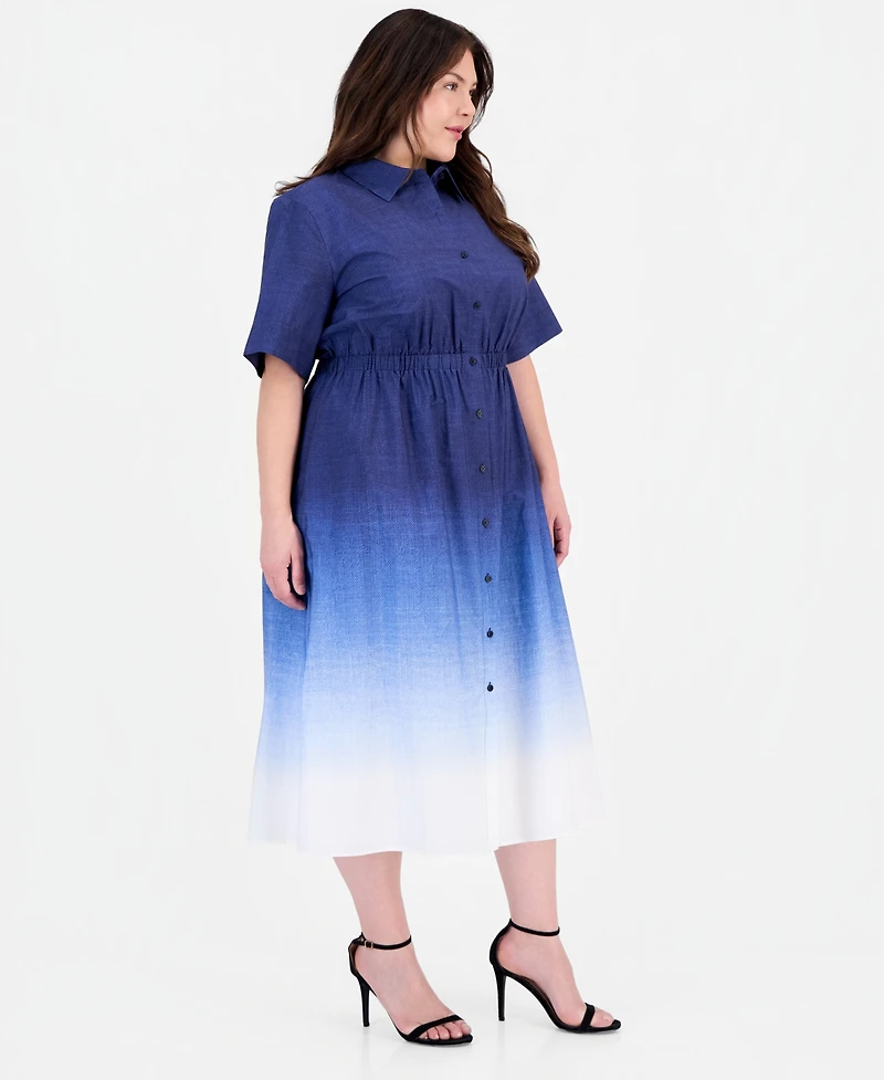 Anne Klein Plus Button-Front Cotton Midi Dress