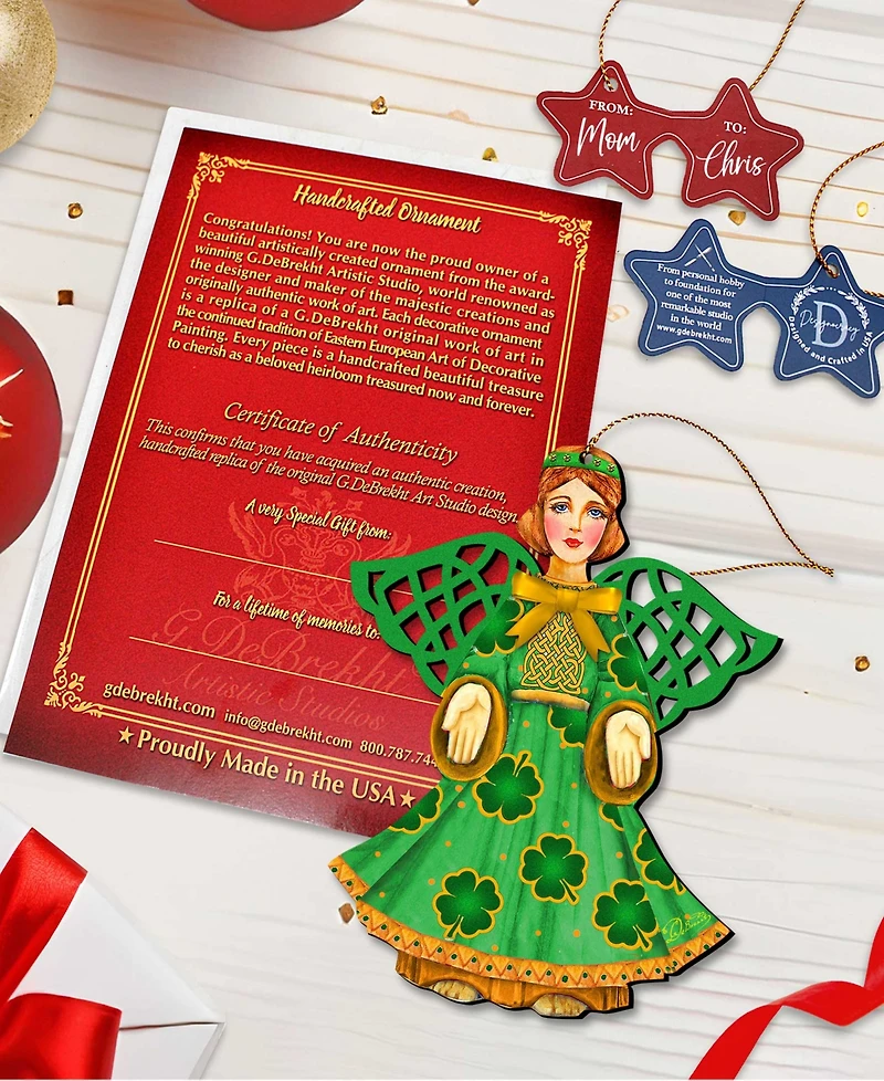 Designocracy Irish Angel Holiday Ornaments, Set of 2