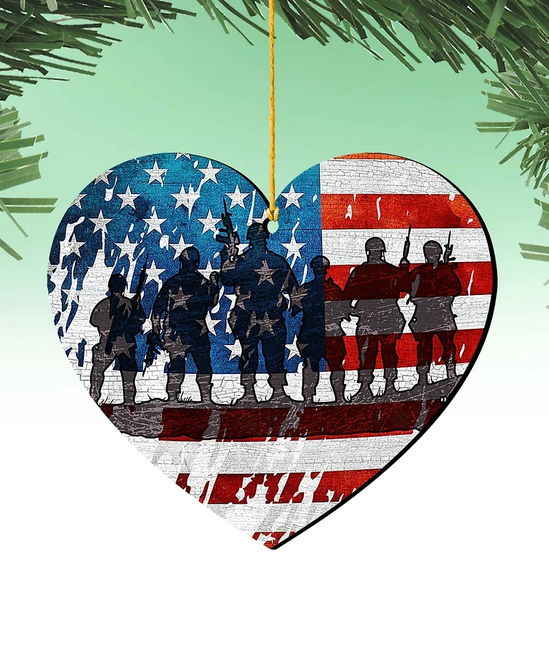 Designocracy Usa Military-Inspired Heart Holiday Ornaments, Set of 2
