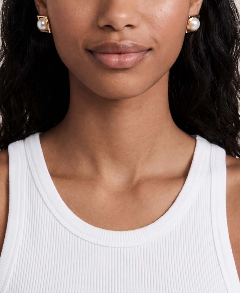 Ettika Square Pearl Stud Earrings
