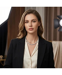 Sterling Silver with 6mm Clear Cubic Zirconia Tennis Necklace