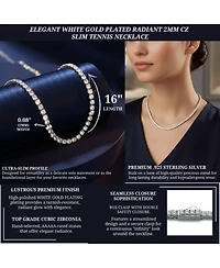 Sterling Silver White Gold Plated Cubic Zirconia 2MM Tennis Necklace