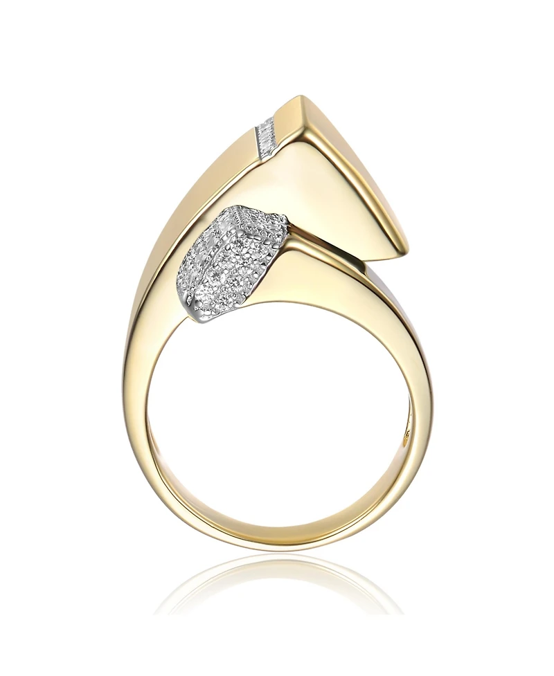 Sterling Silver 14k Gold Plated Cubic Zirconia Modern Open Cuff Scroll Ring