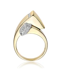 Sterling Silver 14k Gold Plated Cubic Zirconia Modern Open Cuff Scroll Ring