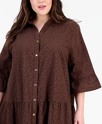 Anne Klein Plus Stand-Collar Tiered Cotton Shirtdress