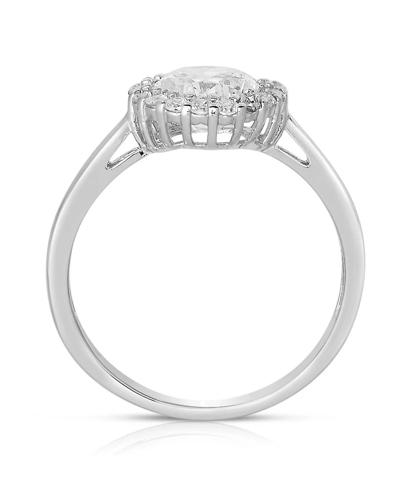 Sterling Silver White Gold Plated Halo Round Clear Cubic Zirconia Solitaire Ring