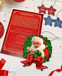 Designocracy Wreath Santa Bow Holiday Ornaments, Set of 2