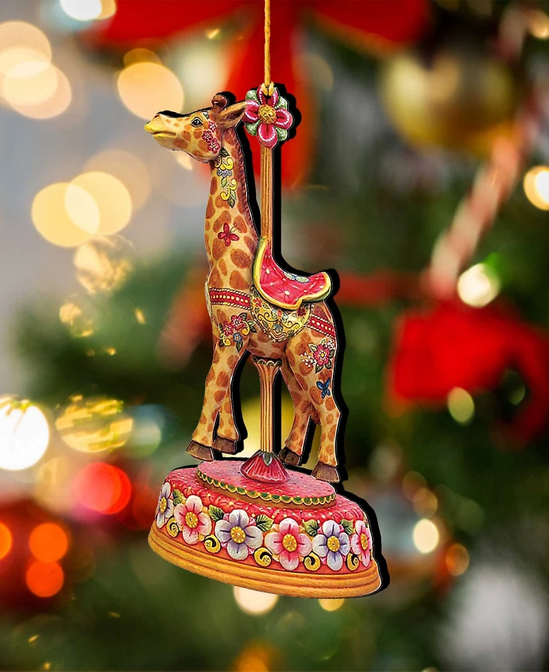 Designocracy Tiger, Santa, Giraffe Christmas Carousel Holiday Ornaments