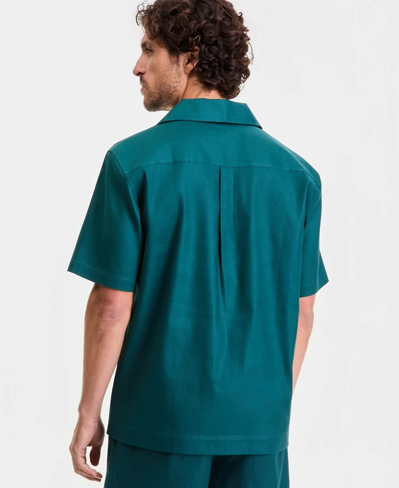 Alfani Men's Short-Sleeve Linen-Blend Johnny Collar Shirt, Macy's Exclusive
