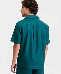 Alfani Men's Short-Sleeve Linen-Blend Johnny Collar Shirt, Macy's Exclusive