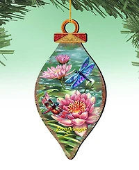 Designocracy Dragonflies and Water Lilies Holiday Ornaments, Set of 2