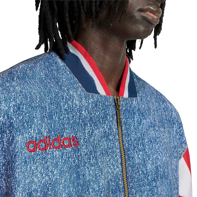 Adidas Men's Blue Usa Soccer 1994 Denim Graphic Full-Zip Track Jacket