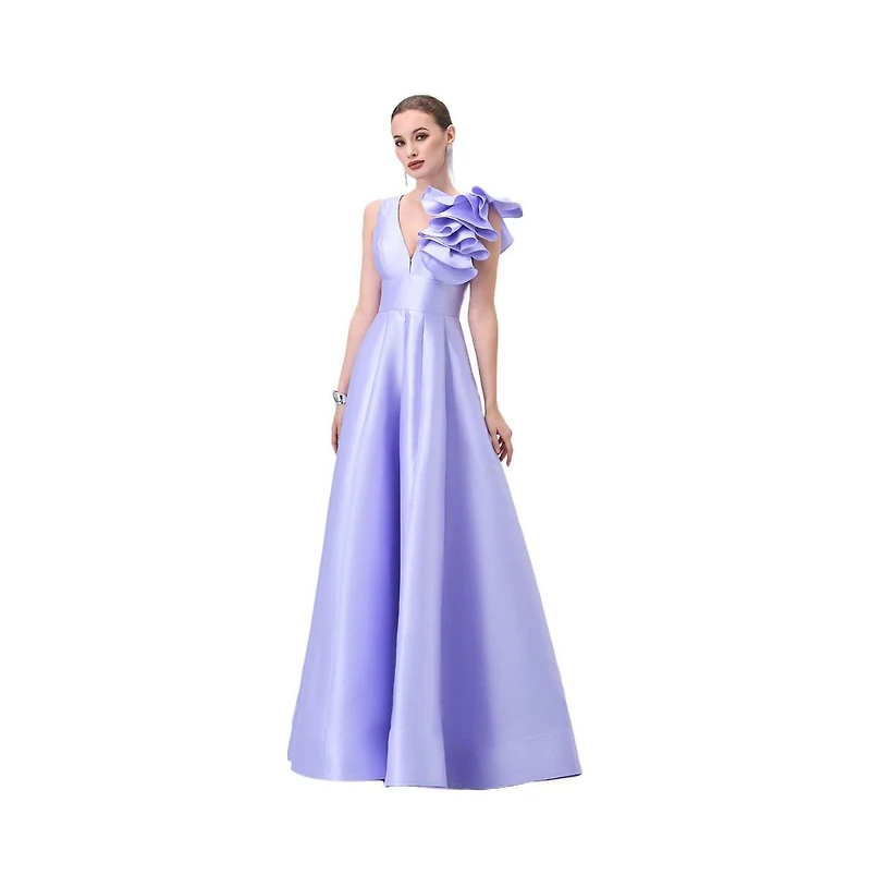 Bariano Women's Mirella V Neck Ruffle Gown