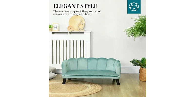 6thdruple Velvet Dog Sofa, Pet Couch with Wooden Legs, Large Pet Bed for Medium and Large Dogs