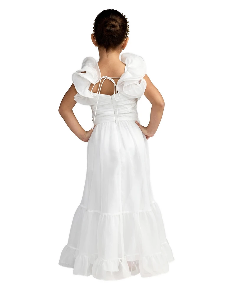 Mac Duggal Big Girls Chiffon Ruffle Shoulder Dress