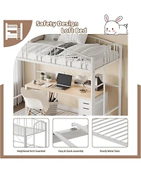 gaomon Metal Loft Bed, Steel Frame, Arched Guardrails, Ladder, Space-Saving