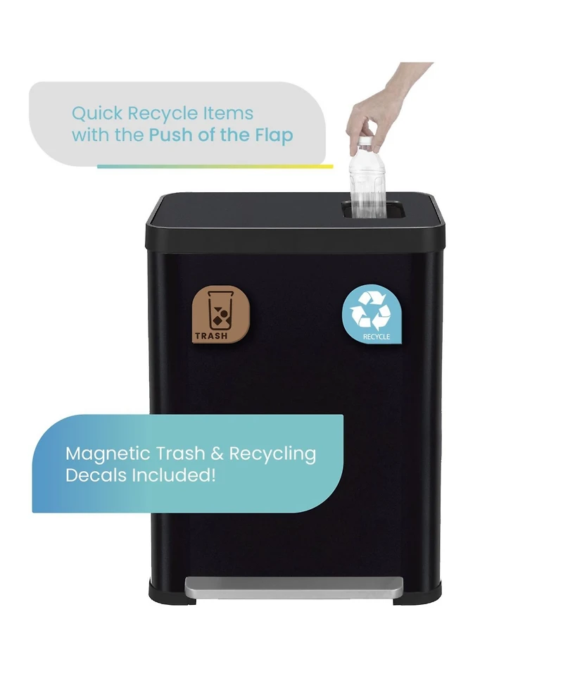 Home Zone Living 19 Gallon Stainless Steel Dual Trash and Recycling Can with CleanAura Odor Control Soft Close Lid