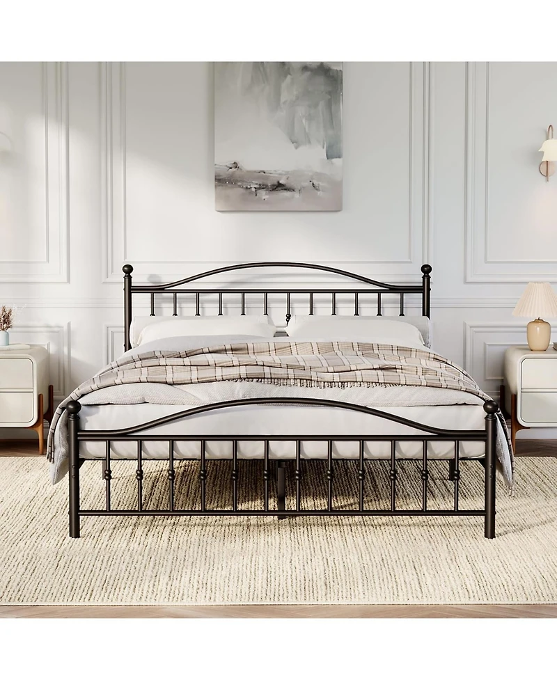 gaomon Metal Platform Bed Frame with Vintage Circular Headboard and Footboard, Heavy-Duty Iron Frame, No Box Spring Needed, Noise-Free Design