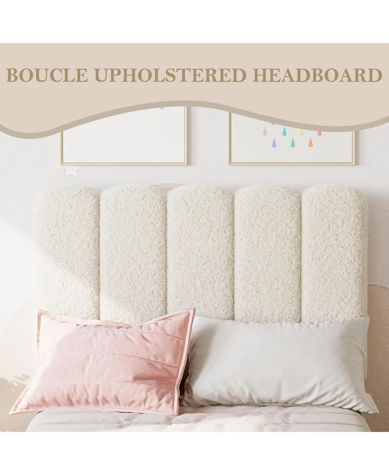 gaomon Bed Frame, Boucle Upholstered Platform with Wave Headboard for Girls/Boys/Kids, Easy Assembly,Wooden Slats Support, No Box Spring Needed