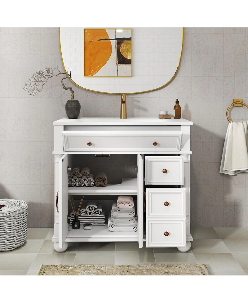 Sillysis 36" Bathroom Vanity with Sink, Medieval Modern Solid Wood Roman Base, Flip Drawer Adjustable Storage, Easy Clean-Sillysis