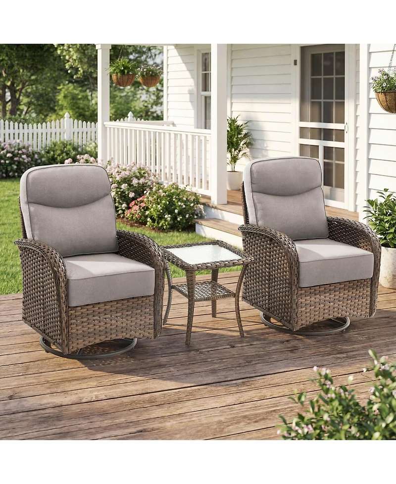 Gymojoy 5-Piece Wicker Patio Conversation Set with 6-inch Olefin Cushions Patio Swivel Chair with Ottoman