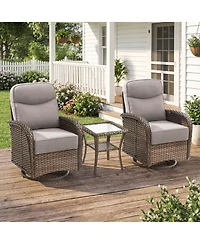 Gymojoy 5-Piece Wicker Patio Conversation Set with 6-inch Olefin Cushions Patio Swivel Chair with Ottoman