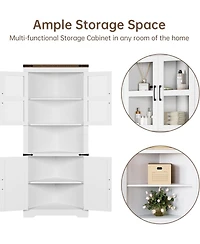 gaomon Rustic Farmhouse Tall Corner Storage Cabinet with Glass Doors & Adjustable Shelves, Corner Display Cabinet for Kitchen
